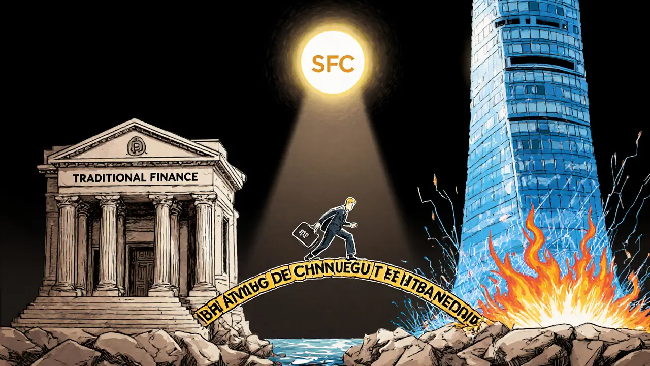 A safe bridge from traditional banking to crypto, guarded by SFC, as unregulated exchanges collapse.