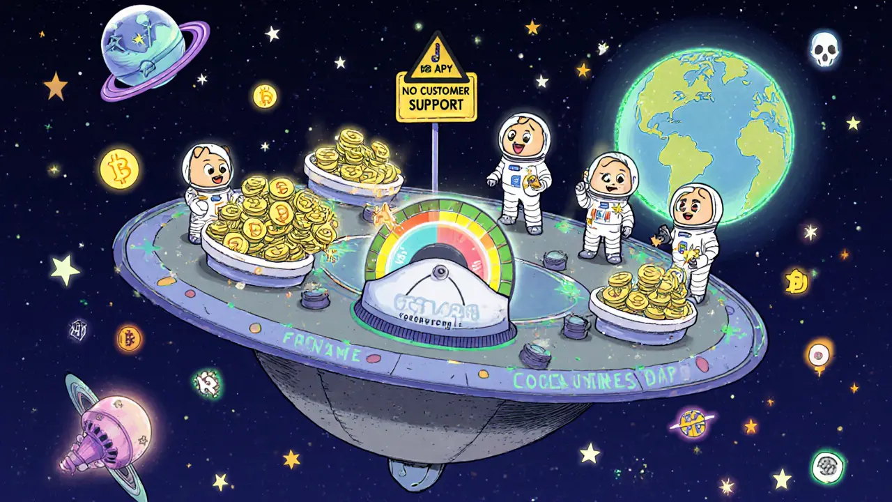 DOGEVERSE tokens staking in space stations orbiting a planet called &#039;COSMO UNIVERSE&#039; with reward stars.