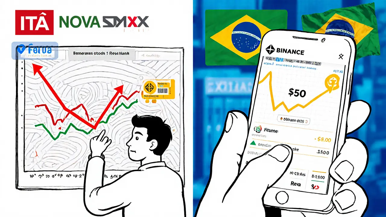Side-by-side: frustrated trader with complex chart vs. relaxed user buying Ethereum simply on NovaDAX app
