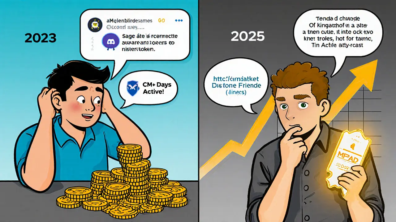 Contrasting 2023 and 2025 airdrop approaches: passive vs. actively engaged crypto participant.