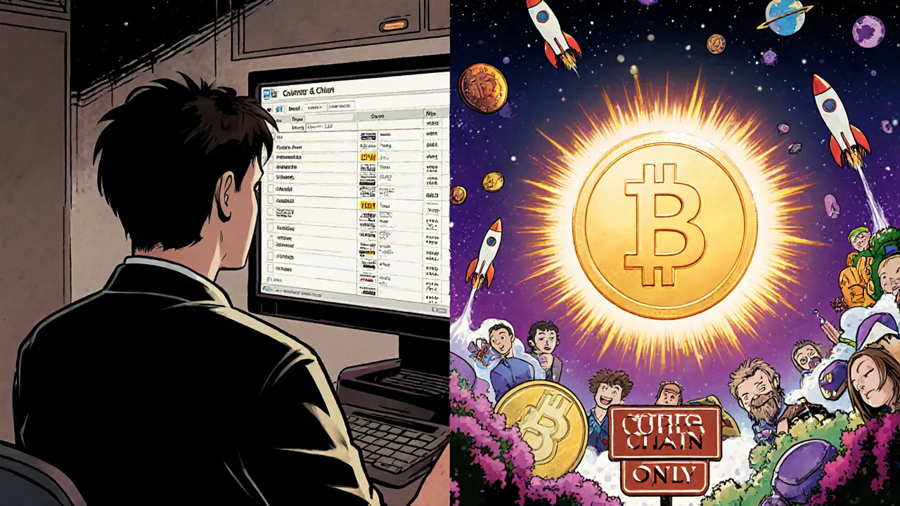 Contrasting scene: limited token pairs vs. a thriving Core Chain ecosystem with NFTs and launchpads.