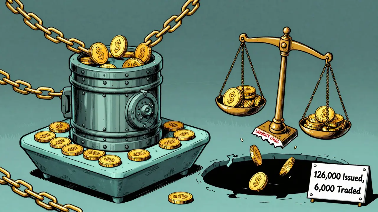 AMBRX tokens serve as collateral in a DeFi vault, but most tokens vanish into a liquidity abyss, highlighting extreme market fragility.