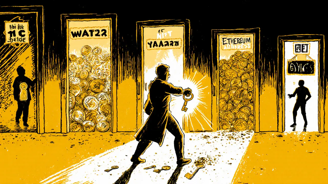 Hero using seed phrase as master key to unlock multiple crypto wallets.