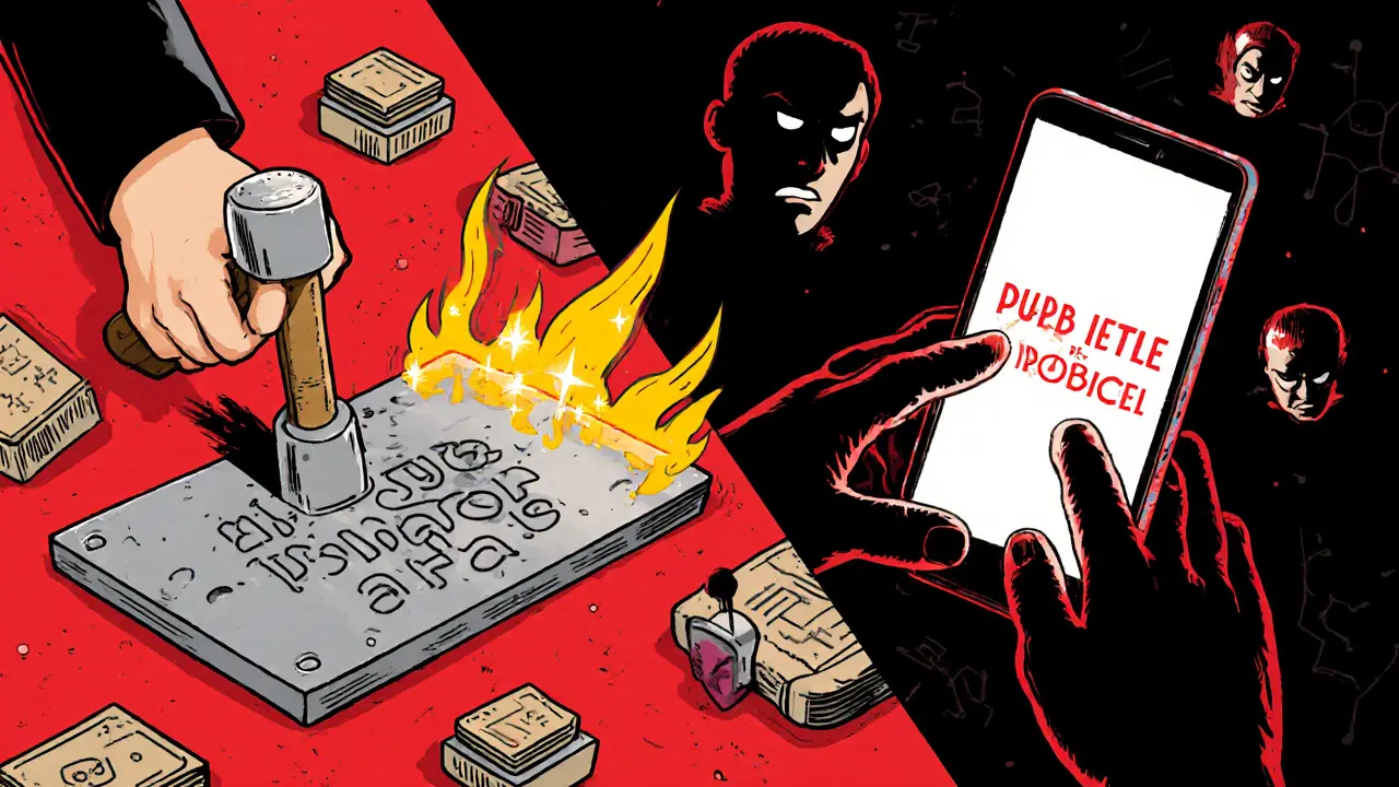 Split scene: safe metal engraving vs. dangerous phone input for seed phrase.