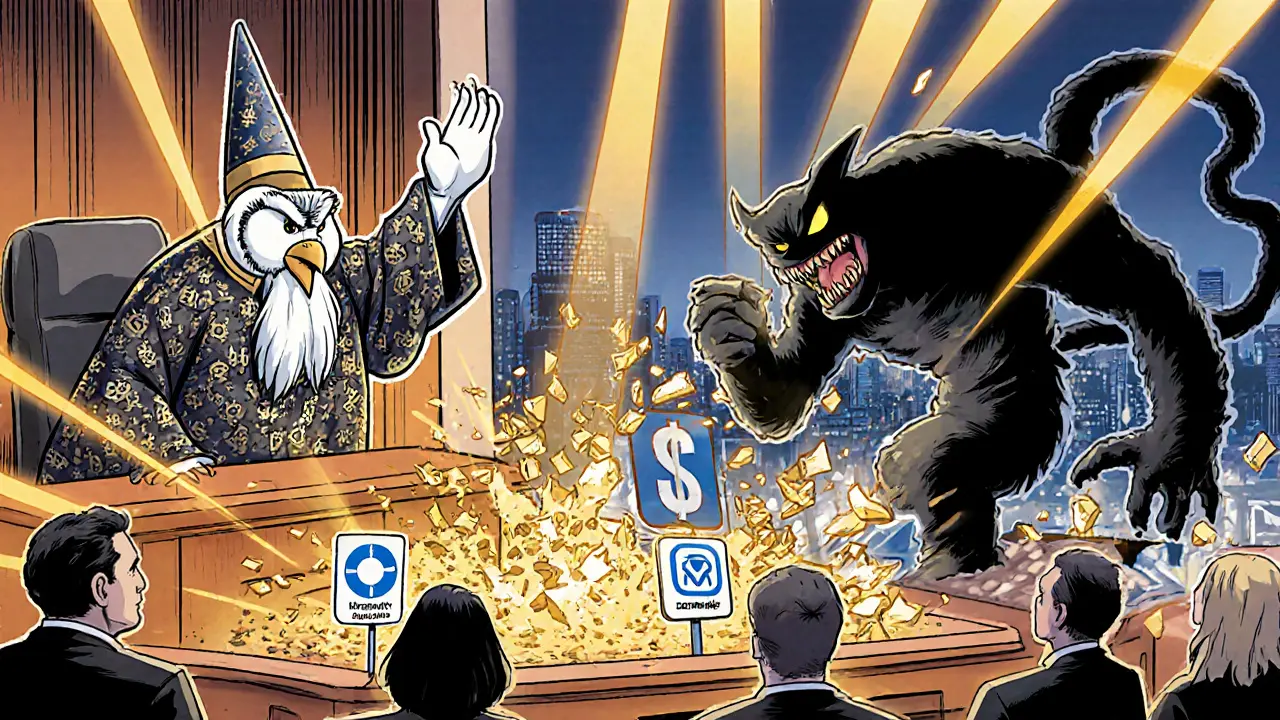 MAS judge in blockchain robe overseeing the collapse of an unlicensed crypto exchange with major firms as witnesses.