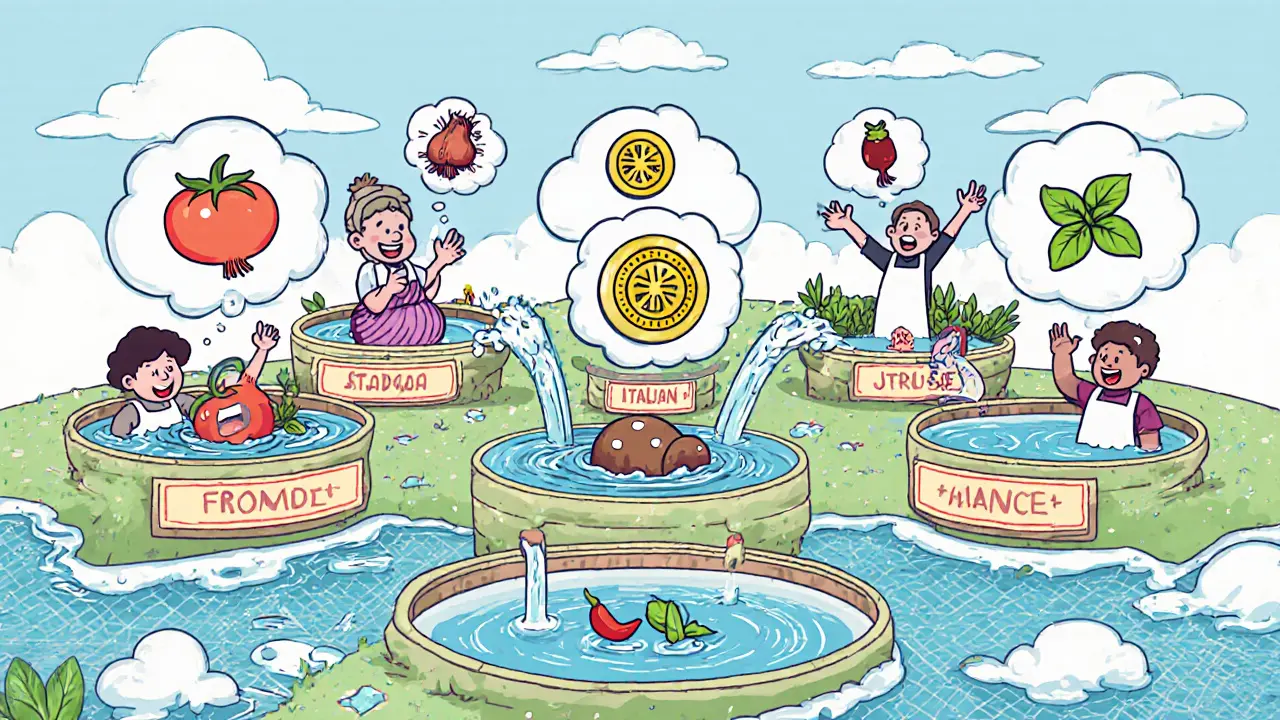 Farmers collecting random ingredient NFTs from six themed farming pools under changing weather.