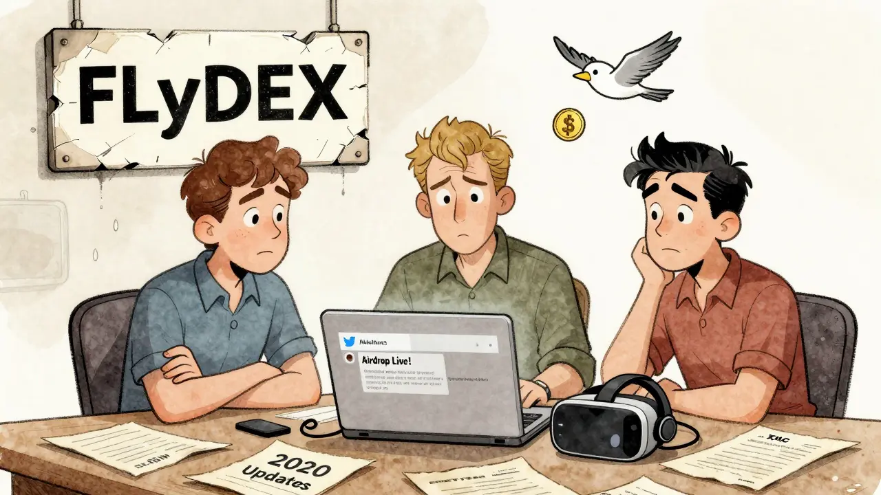 The Franklin team staring at an old roadmap while a Twitter airdrop post glows on their laptop.