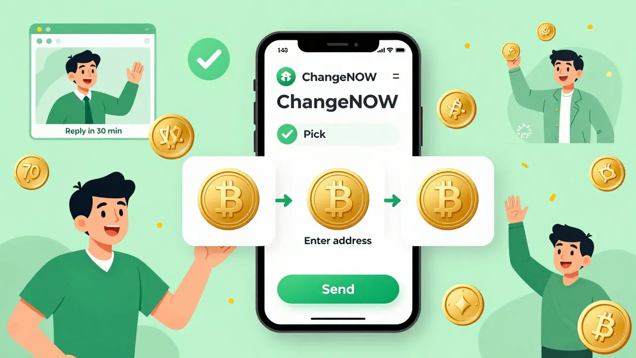 User quickly swapping crypto on ChangeNOW with simple interface and fast support.
