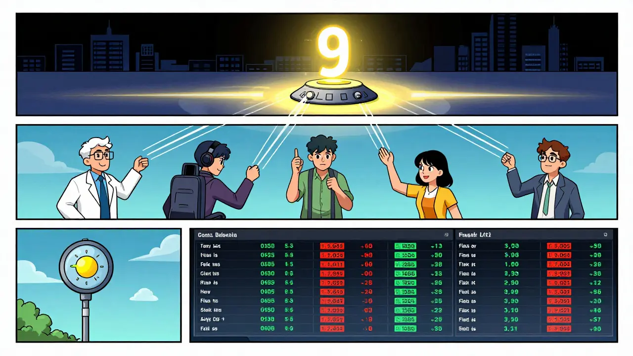 Three layers of decentralized data sources feed into a central hub forming an accurate result.