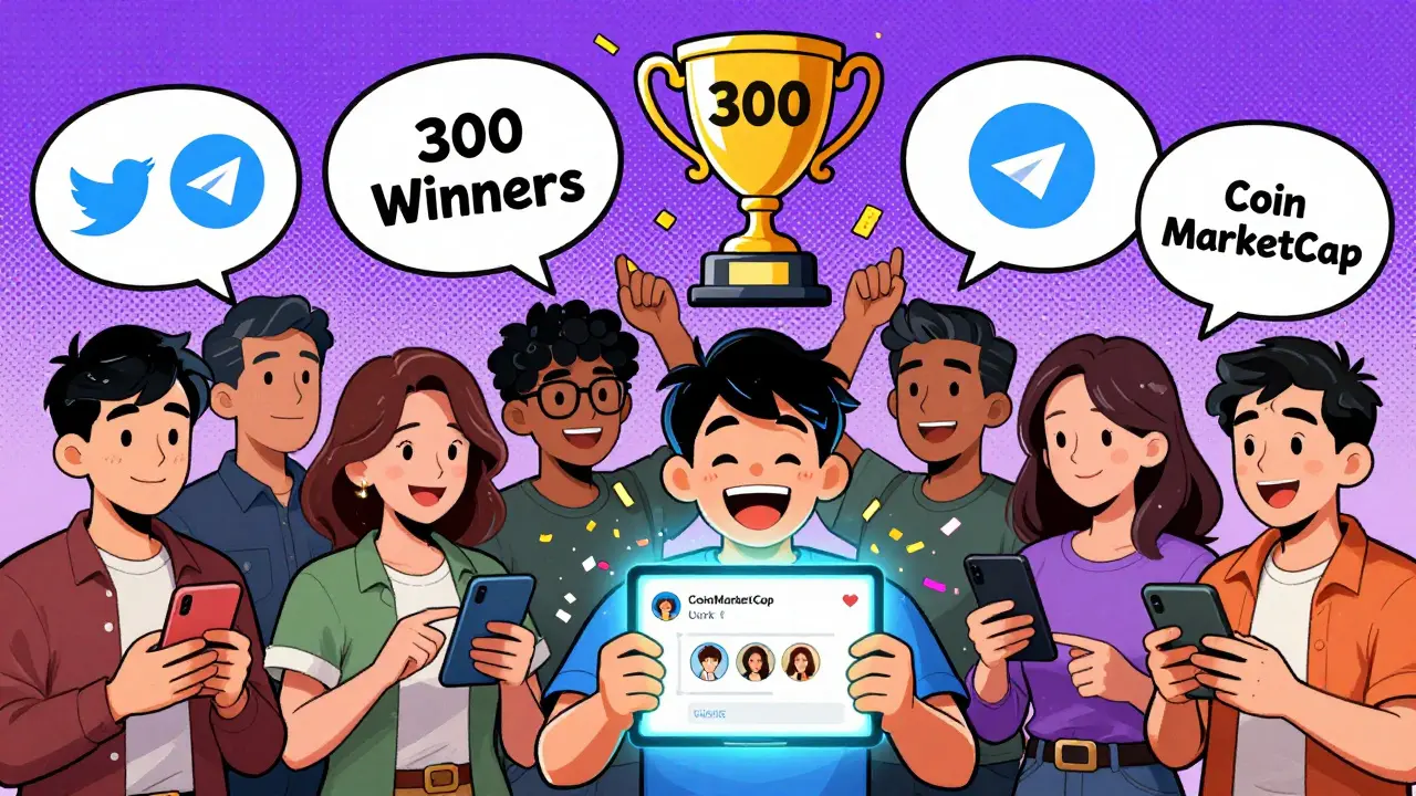 Crypto enthusiasts celebrating a social media airdrop with MTLX confetti, screens showing Twitter and Telegram.