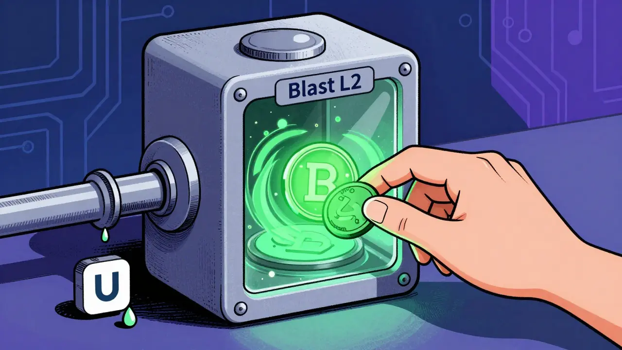 Cartoon drawing of assets earning passive yield inside a Blast network vault