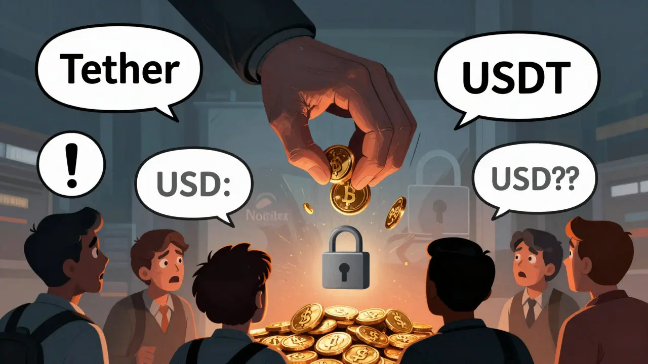 Illustration of Tether freezing Iranian crypto funds