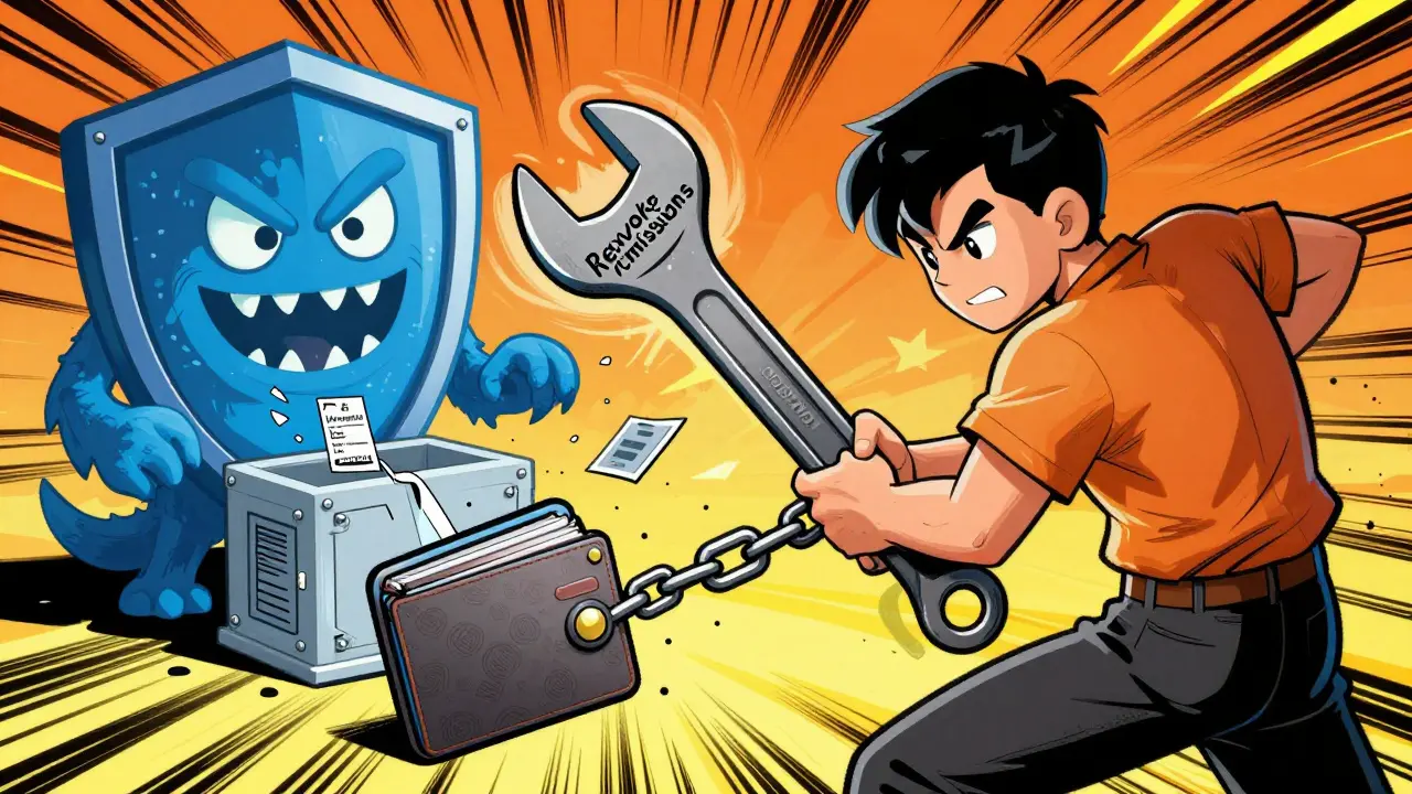 Illustration of user revoking malicious wallet permissions to secure funds