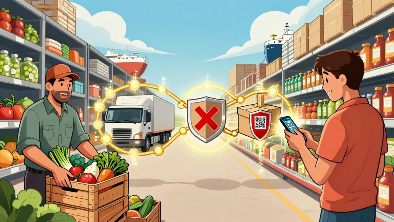 Illustration of verified supply chain blocking fakes