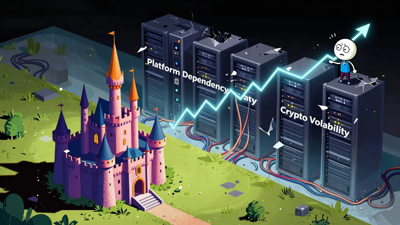 Virtual land built on risky server infrastructure and crypto volatility