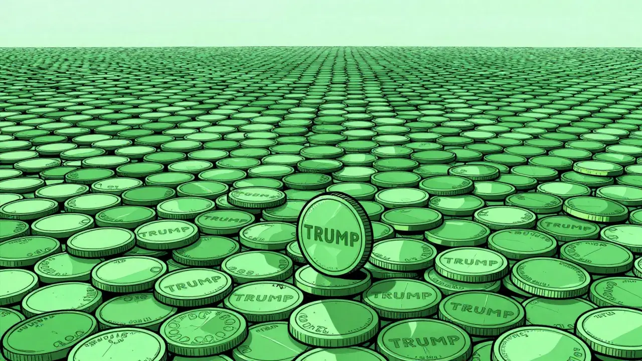 Illustration of a tiny coin before an endless ocean of identical tokens