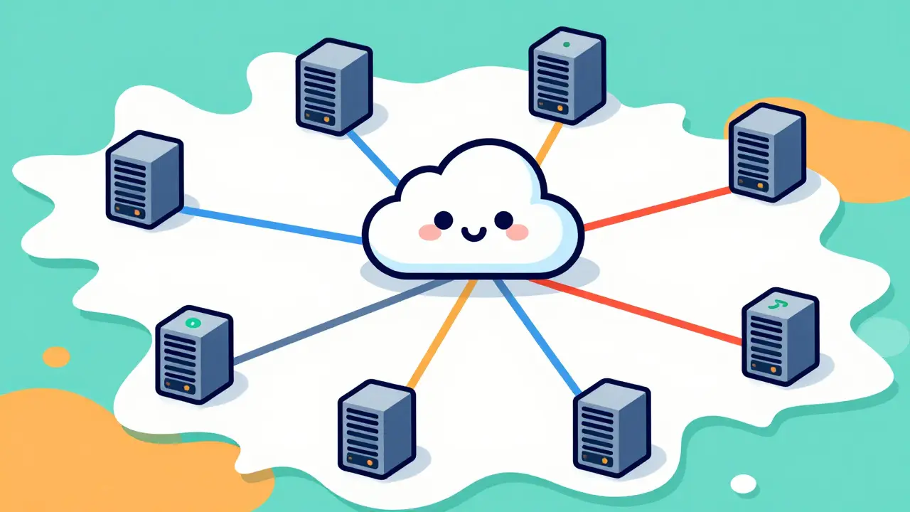 Illustration of decentralized storage network connecting nodes