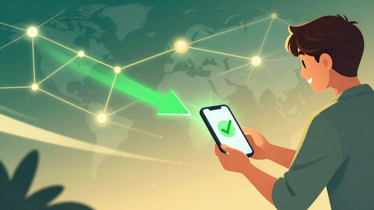 Illustration of instant crypto payment from global fan to creator