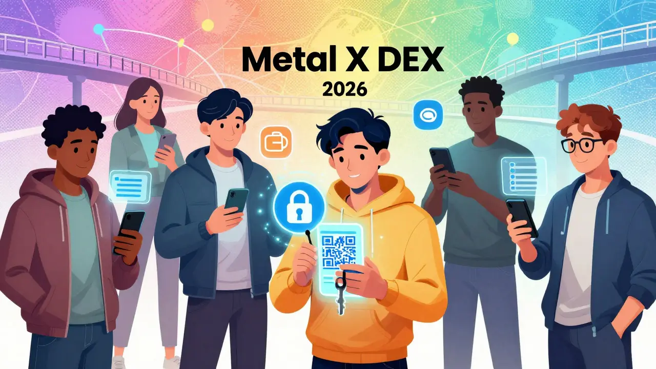 Illustration of users connecting wallets to trade crypto anonymously without KYC on Metal X.