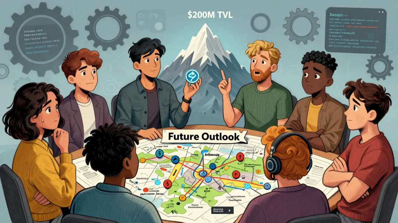 Comic art of traders discussing ArbSwap's future growth goals