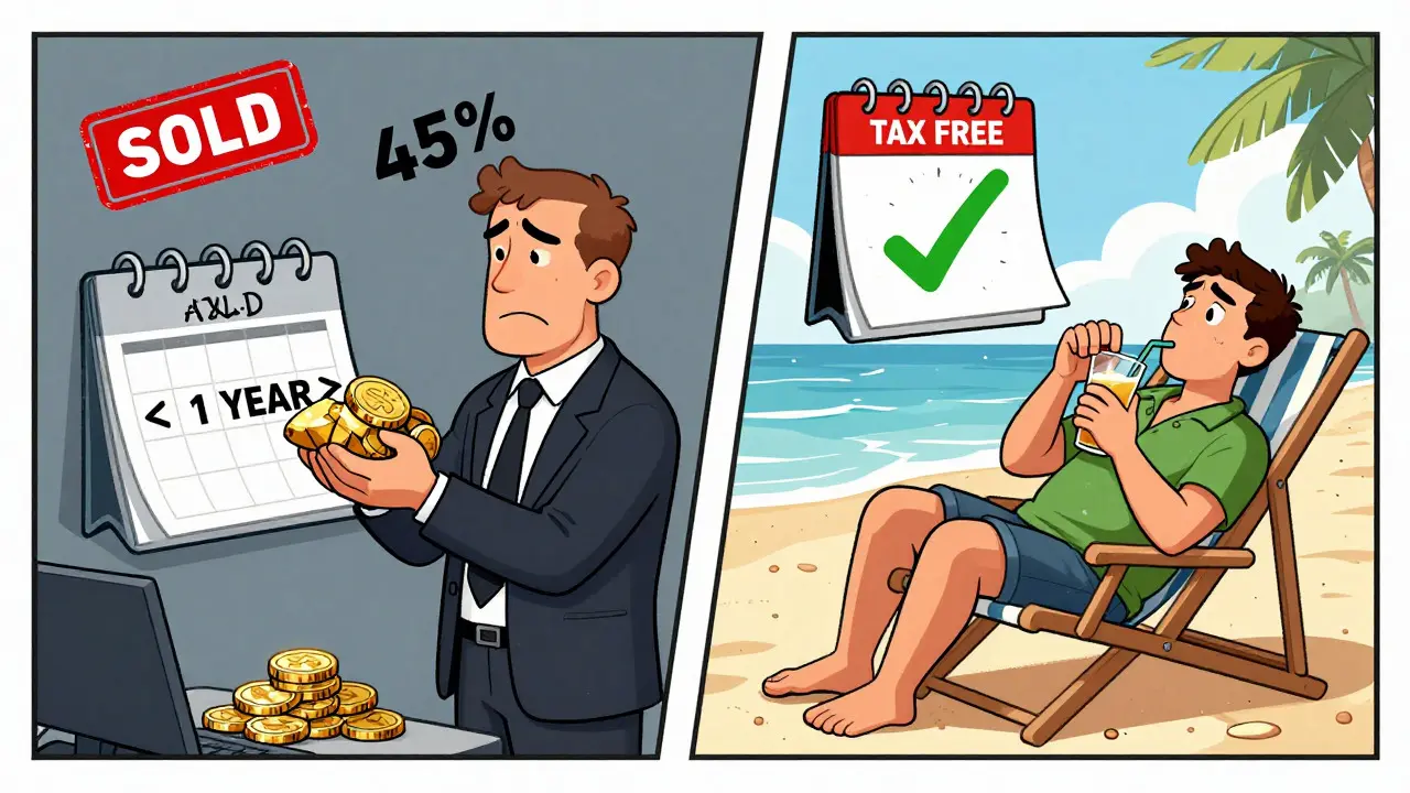 Comic showing tax differences for short vs long term holdings