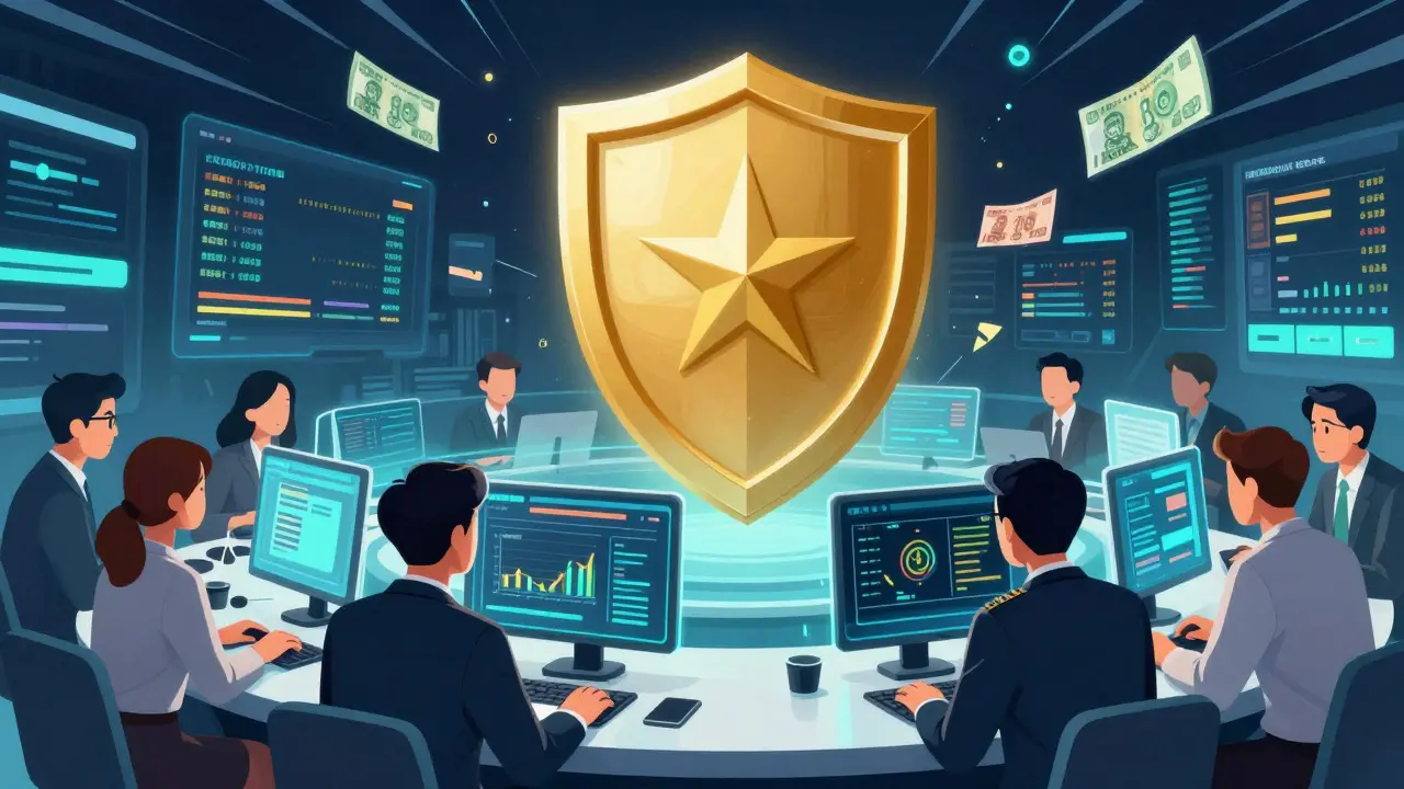 Comic style trading floor with licensed crypto platforms