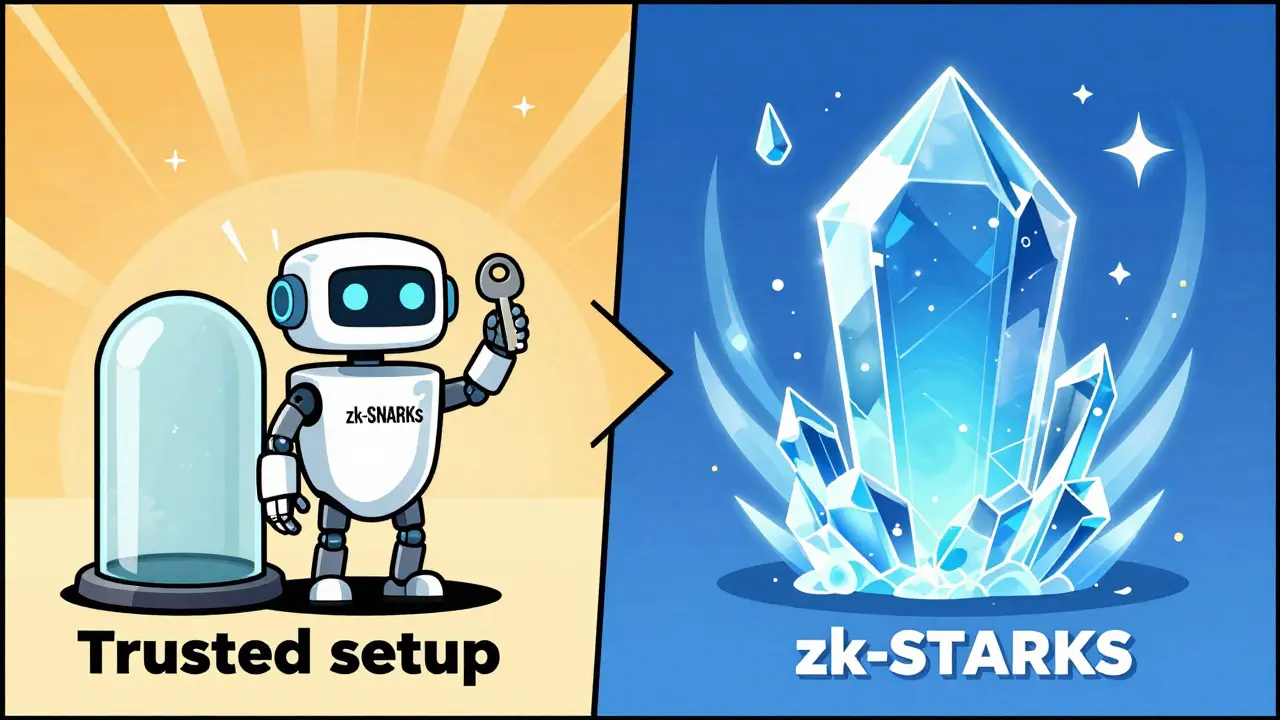 Illustration comparing compact SNARKs vs robust STARKs crypto tech