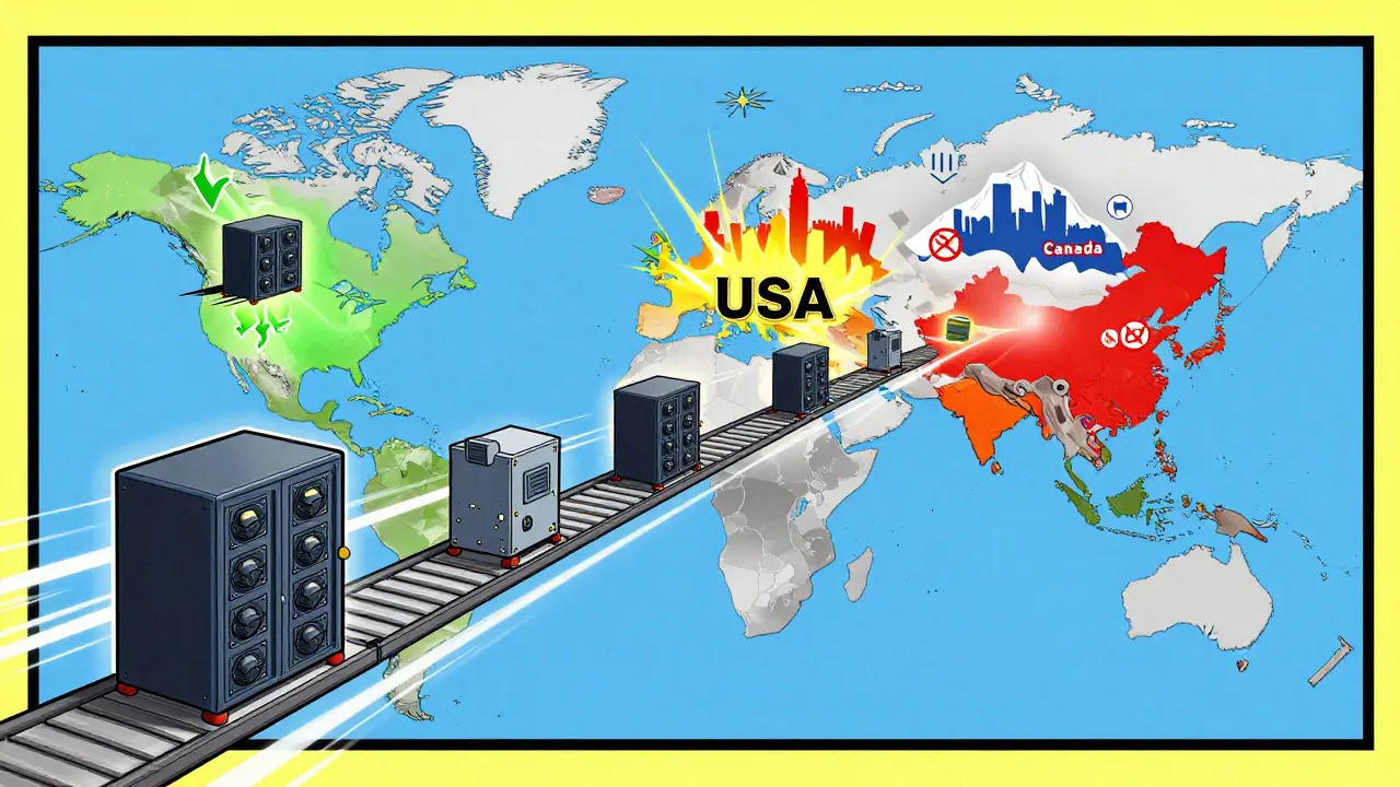 Mining equipment migrating from China to USA and Canada