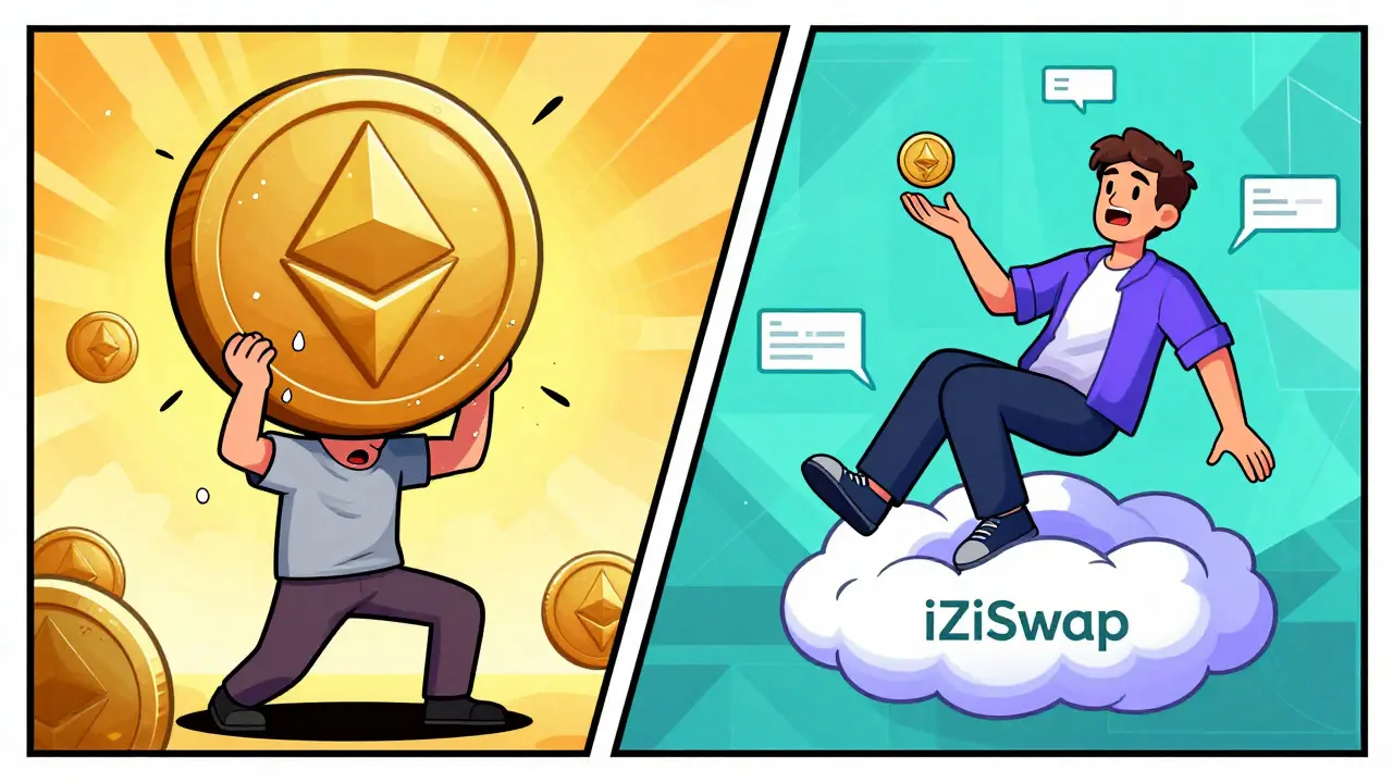 Comic split showing stressed Ethereum fees versus relaxed low-cost Taiko trading.