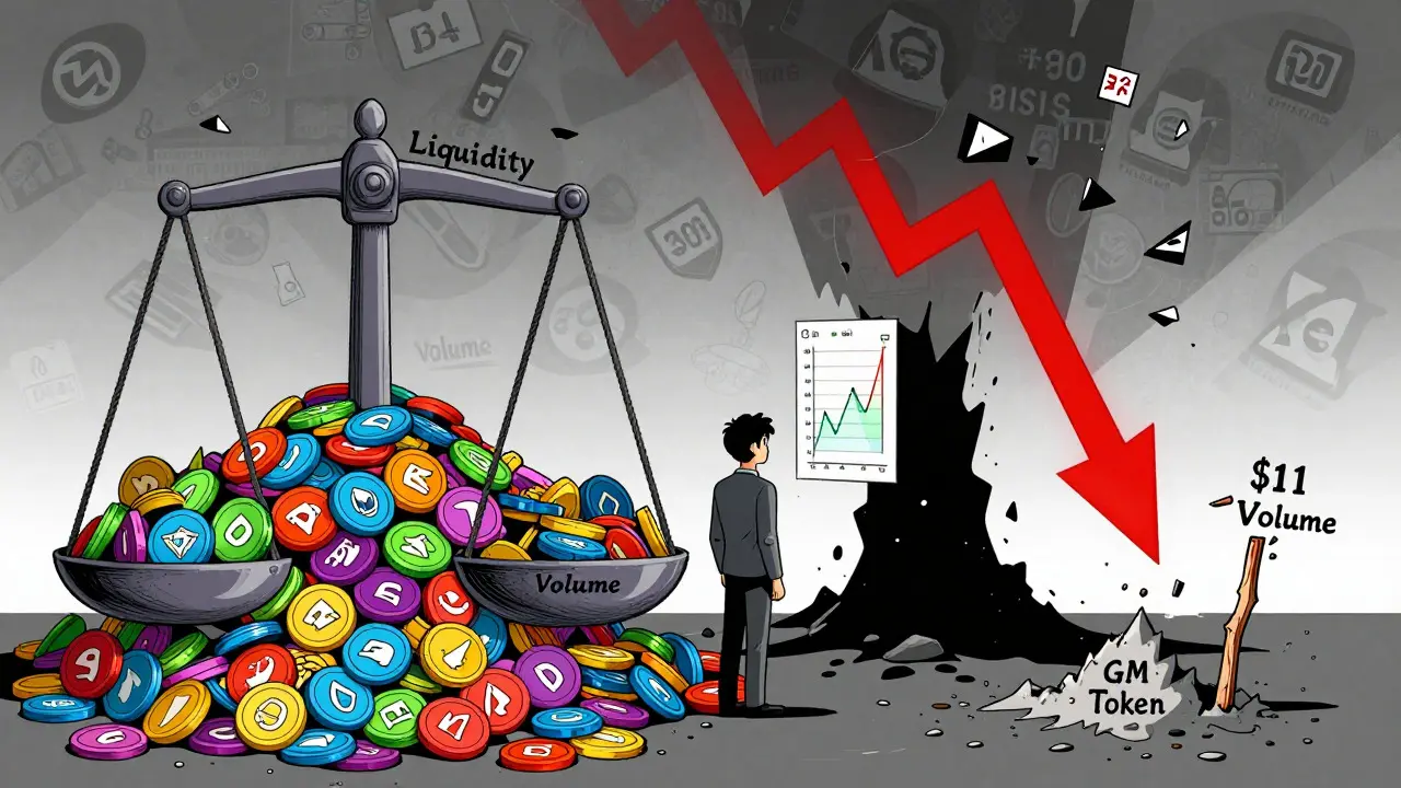 Illustration comparing high liquidity vs zero volume tokens