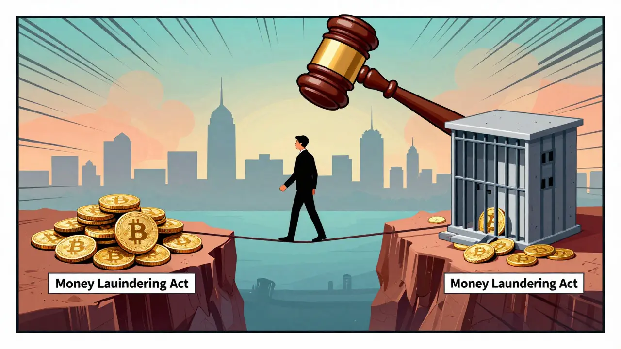 Person balancing on tightrope over legal risks