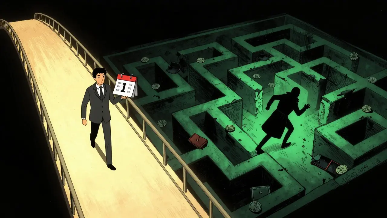 Split illustration contrasting safe legal tax planning with risky illegal evasion tactics.