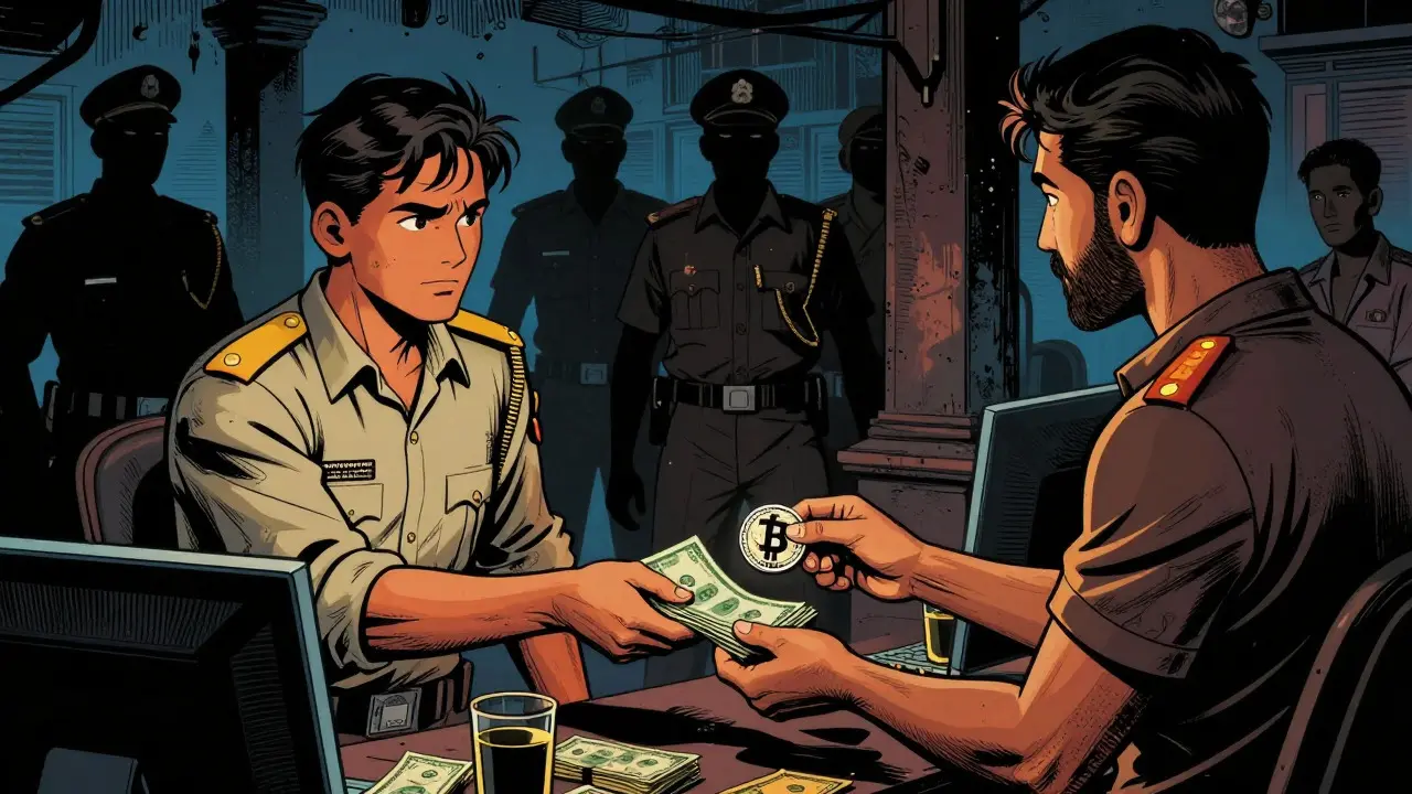 Underground crypto trader meeting agent in shadows