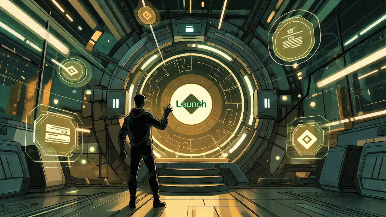 Futuristic control room scene representing BSCStarter launchpad mechanics