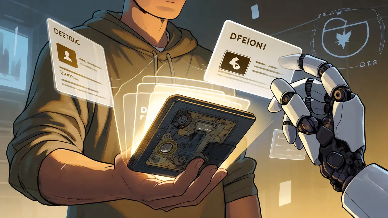 Person controlling a digital wallet with protected credentials
