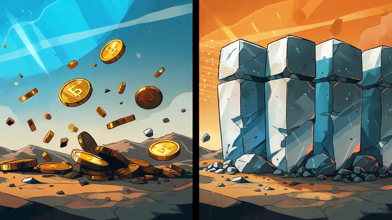 Visual comparison of small ECDSA coins versus large ML-DSA crystal shields