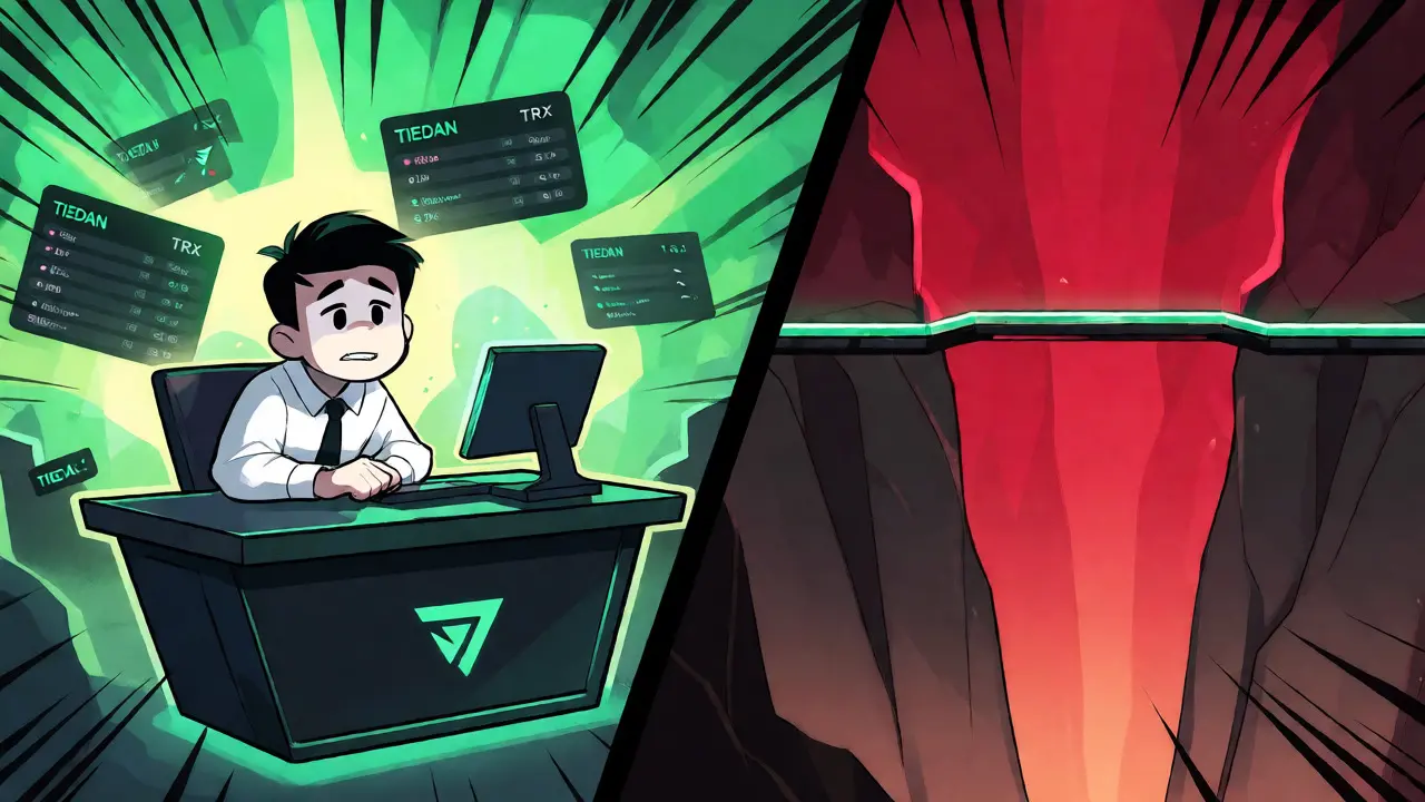 Comic trader swapping tokens on SunSwap with thin liquidity bridge