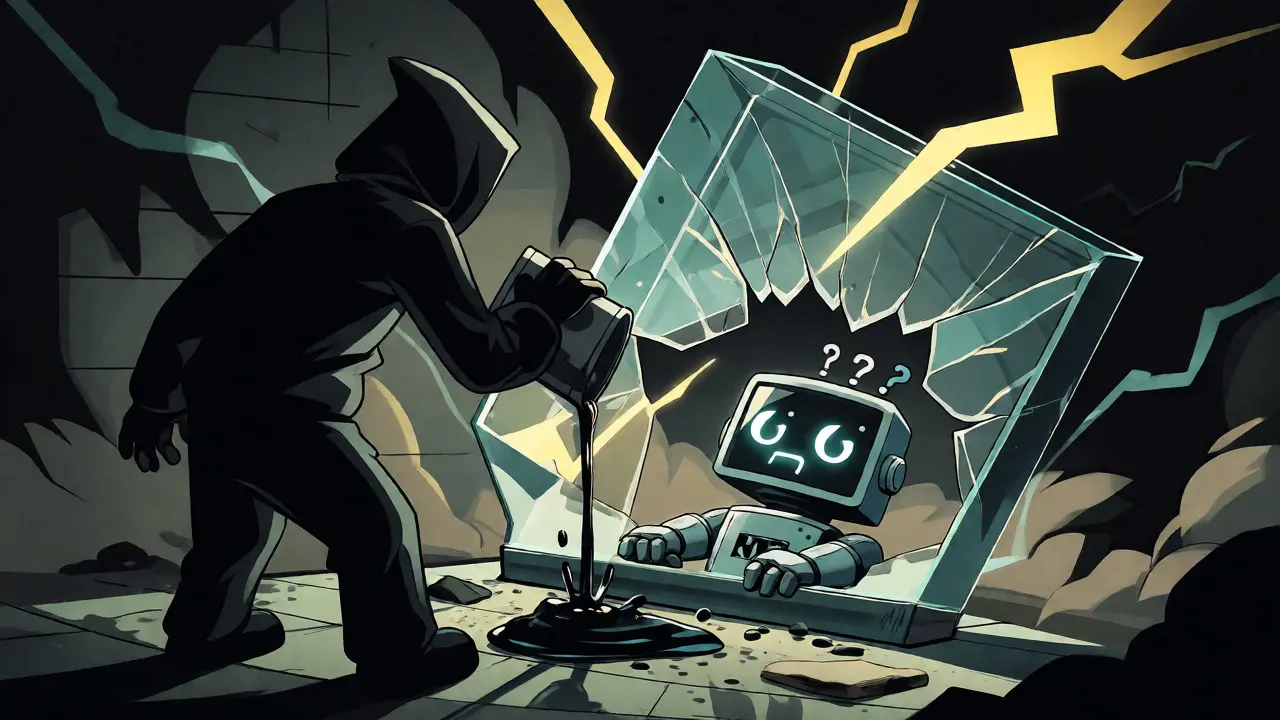 Hacker manipulating a fragile price feed oracle in a dramatic illustration