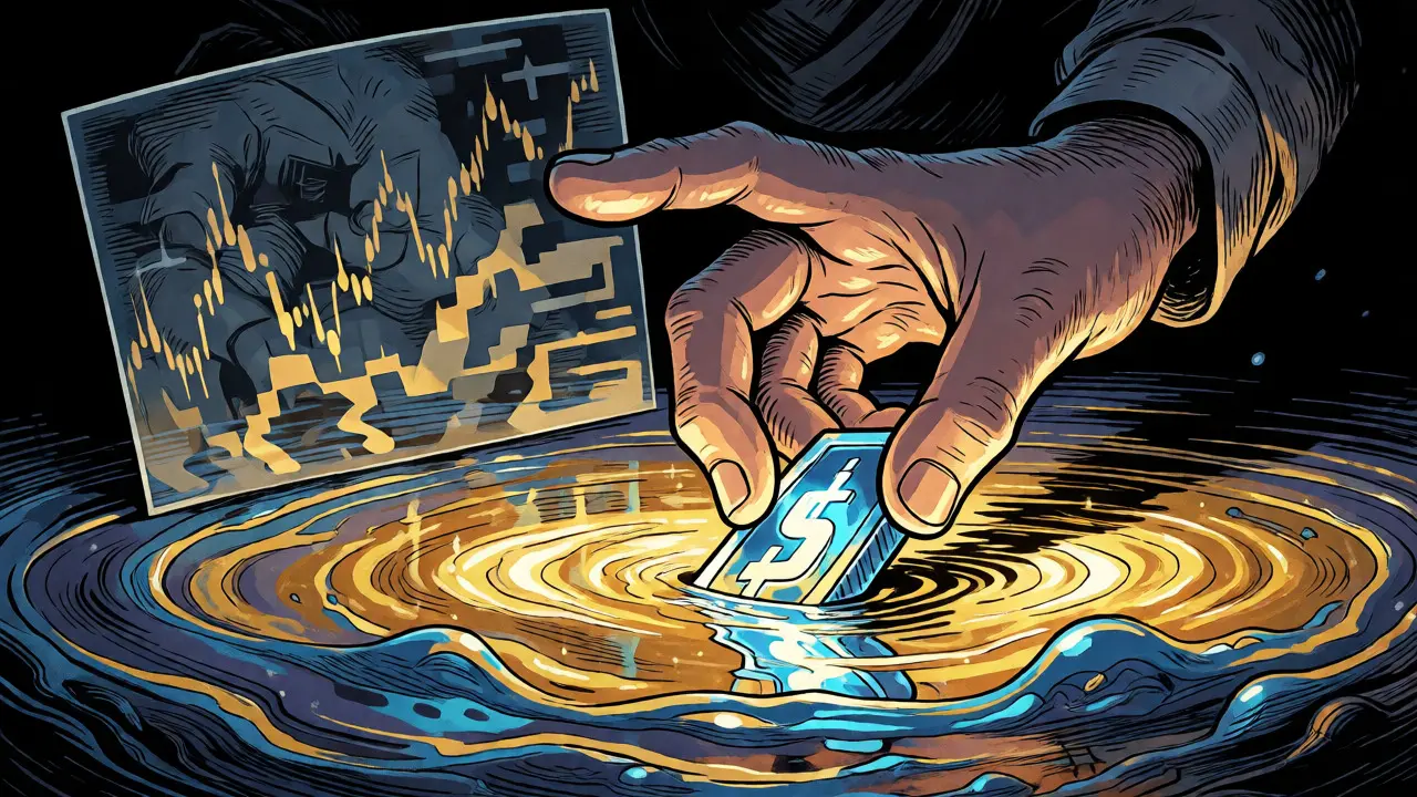 Hand reaching into shallow liquidity pool illustrating slippage risks