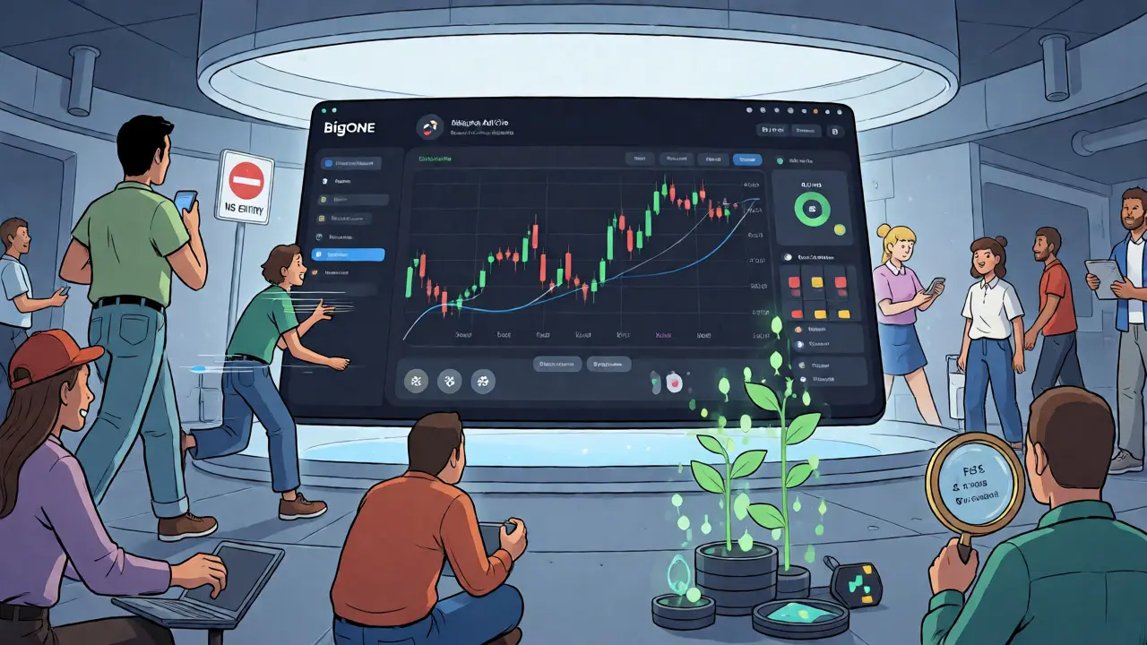 Illustration of diverse global users trading and earning passive income on a digital exchange platform.
