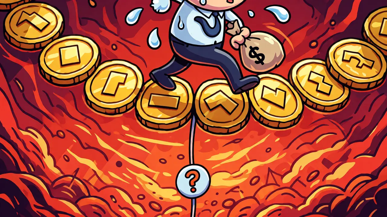 Investor crossing a precarious bridge over a chaotic abyss