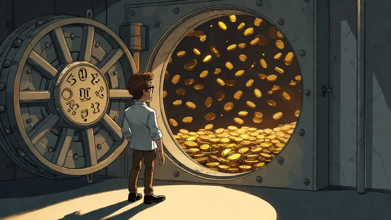 Investor facing empty vault with floating coins indicating zero supply