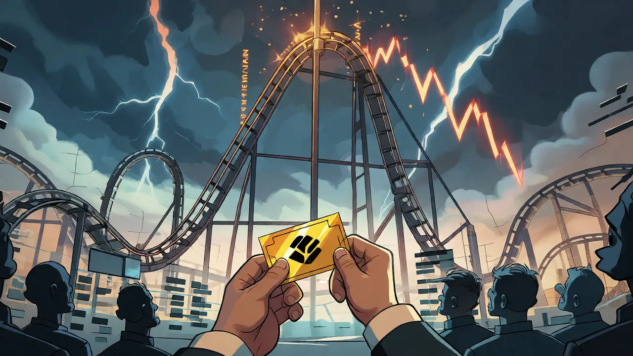 Investor holding lottery ticket near volatile price rollercoaster