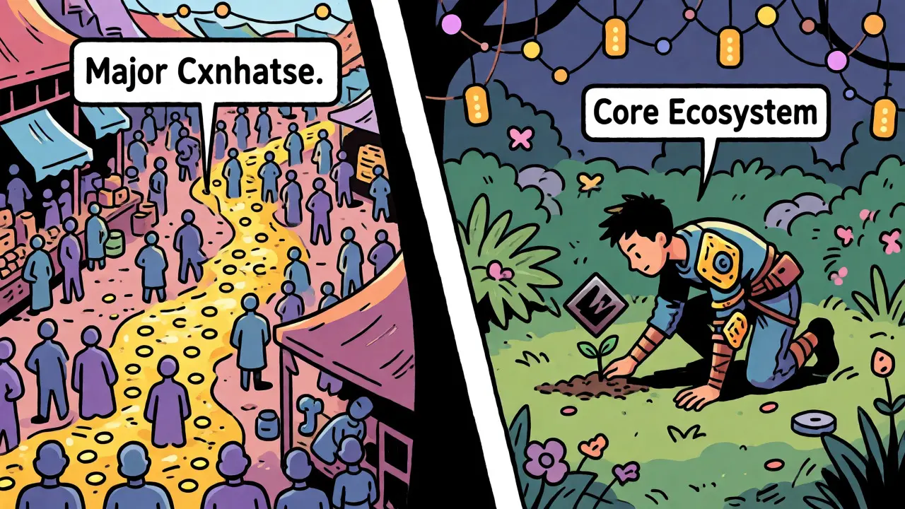 Niche Core ecosystem garden versus busy centralized exchange markets